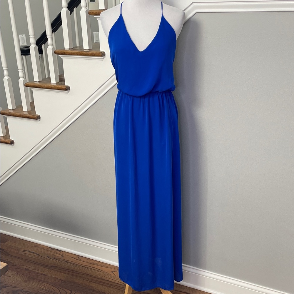 Rory Beca Royal Blue Silk Sleeveless Partially Lined Lightweight Maxi Dress - Picture 2 of 6
